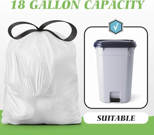 Vista 55 de Bolsas de basura de 7 galones, 100 unidades, bolsas de basura con cordón resistentes de Teivio, bolsas para papeleras de baño, bolsas de plástico