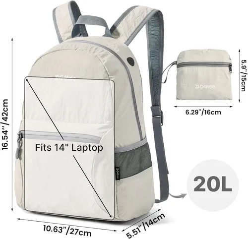 Vista 2 de G4Free Mochila plegable ligera de 20L para viajes, senderismo, mochila plegable para hombres y mujeres