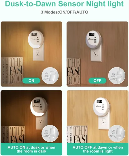 Vista 3 de Alitayee Luz nocturna LED, luces nocturnas enchufables a la pared, luz nocturna inteligente con sensor de luz nocturna con cargador USB C