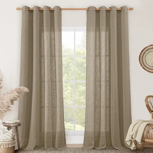 Vista 75 de LAMIT Cortinas de lino marrón caramelo para sala de estar, 84 pulgadas, de lino sintético, texturizado, filtrante de luz, paneles de privacidad