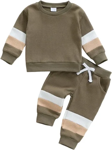 Vista 8 de Kuriozud Conjunto de 2 piezas de sudadera con cuello redondo y pantalones deportivos para niños pequeños para otoño e invierno