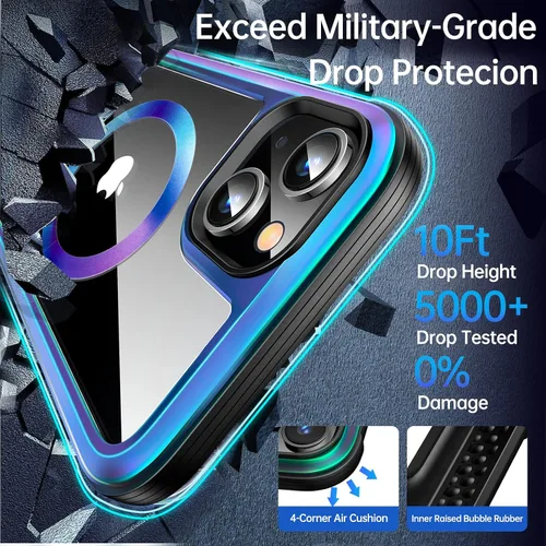 Vista 6 de Meifigno Funda de la serie Rainbow para iPhone 14 [compatible MagSafe y protección contra caídas 3X MIL-GRD], marco de aluminio con parte trasera