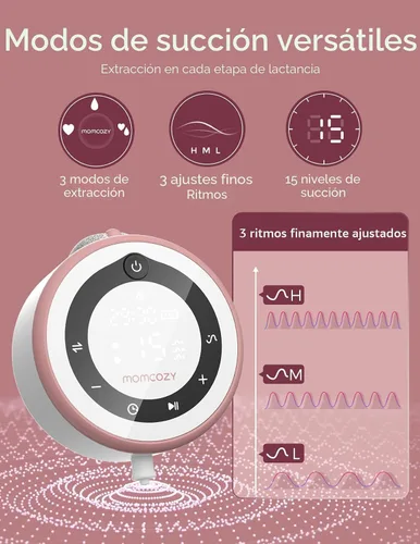 Vista 3 de Momcozy - Bomba extractora de leche V1 Pro de grado hospitalario, sacaleche portátil y manos libres, bomba eléctrica mejorada con 3 ritmos ajustados