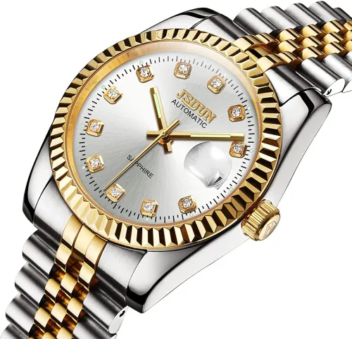 Vista 7 de OLEVS Upgrade Mens Automatic Watches Unidirectional Rotating Bezel Two ToneSilver Stainless Steel Big Face Watches with Date Waterproof Luminous