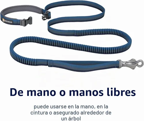 Vista 4 de Ruffwear, Roamer - Correa elástica para perro para correr, andar en bicicleta o senderismo, se puede utilizar de mano o manos libres, azul Orión