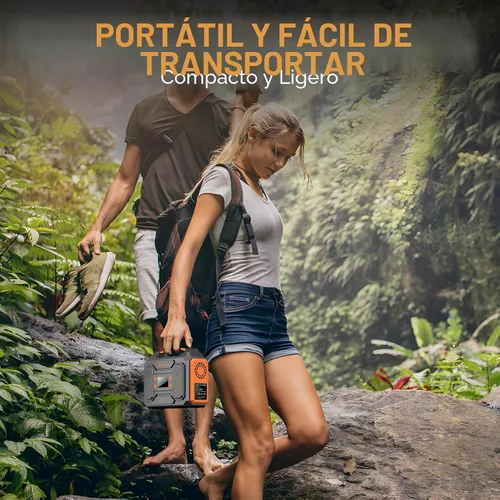 Vista 2 de Generador Solar Portátil con Panel, Estación de Energía Portátil de 300W con Panel Solar Plegable de 40W, Tomacorriente de CA de 110V 100W, Banco
