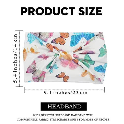 Vista 3 de Diademas para el cabello – Diademas bohemias de mariposa elásticas anudadas con estampado floral para mujeres y niñas, paquete de 4 (mariposa A)