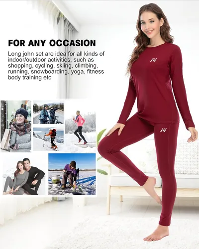 Vista 6 de MEETWEE Ropa interior térmica para mujer, Long Johns Ski para clima frío, capa base, cálida parte superior e inferior de invierno para correr
