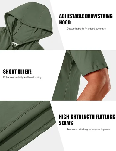 Vista 42 de MAGCOMSEN Sudadera con capucha de algodón de manga corta para hombre, sudadera ligera con capucha