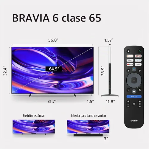 Vista 5 de Sony 65 pulgadas BRAVIA 6 OLED 4K HDR Smart Google TV con Gemini (K-65A60)