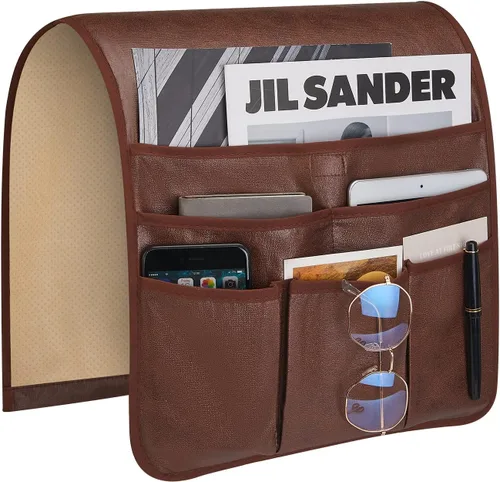 Vista 13 de Teniux Soporte para Control Remoto de Cuero Sintético Organizador de Reposabrazos con 6 Bolsillos para sillón reclinable sofá, Organizador de Sillón
