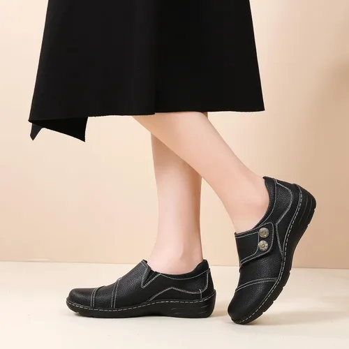 Vista 4 de Mocasines Penny y zapatos sin cordones para mujer, zapatos planos de cuero para conducir, cómodos zapatos de trabajo para caminar