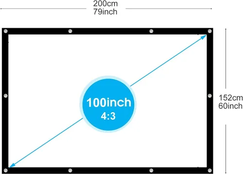 Vista 5 de Pantalla de proyección de 60 a 300 pulgadas, pantalla de cine lavable de 2 caras para exteriores, pantalla de cine 4:3 HD 4K plegable, sin arrugas