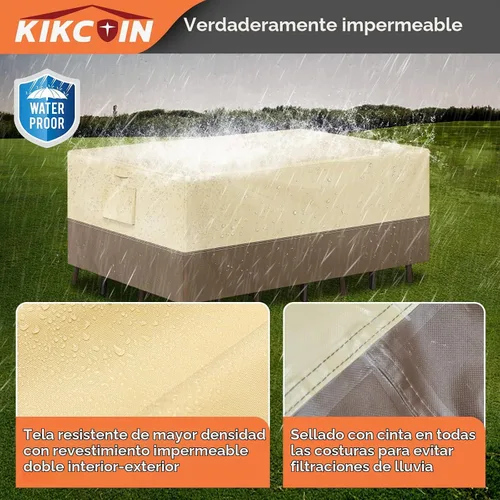 Vista 4 de Fundas impermeables para muebles de patio para mesa de comedor y sillas, funda rectangular para juego de muebles de exterior, antidecoloración