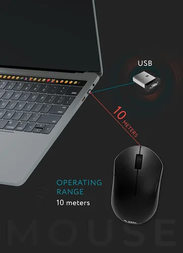 Vista 3 de mouse silencioso inalámbrico, reducción de ruido del 90% (Baterías Incluidas), Negro