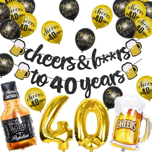 Vista 11 de 21st Birthday Anniversary Decorations for Men Women (Black Gold) Gold Foil Balloon, Cheers Cup Foil Balloon for Wedding Anniversary Party Supplies
