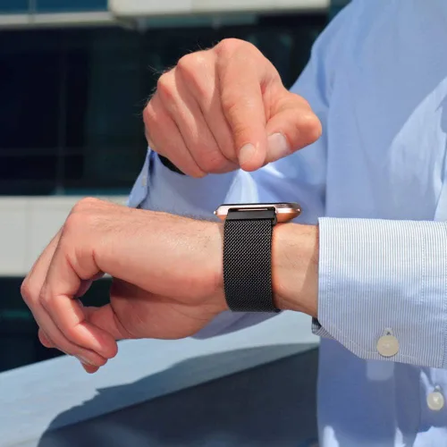 Vista 2 de Amzpas - Bandas compatibles con Fitbit Versa 2 / Fitbit Versa SE/Fitbit Versa Lite/Fitbit Versa, correas de malla de acero inoxidable transpirable