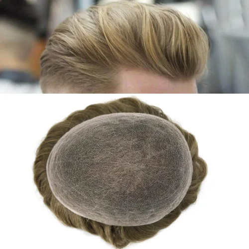 Vista 50 de Toupee para hombres Piezas de cabello humano real, encaje francés completo para hombres, pieza de cabello, nudos blanqueados, línea capilar natural
