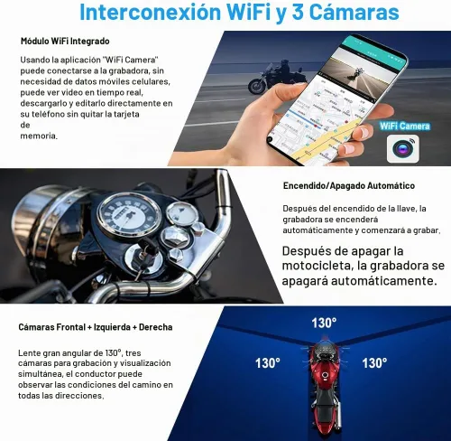 Vista 5 de VSYSTO Cámara WiFi para salpicadero de motocicleta, monitoreo de estacionamiento, GPS de 4 pulgadas, cámara de visión trasera de motocicleta