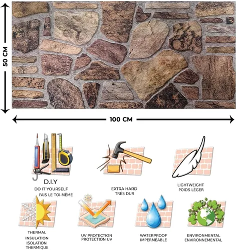 Vista 5 de Dundee Deco Paneles de pared 3D – Revestimiento, paneles de pared con aspecto de piedra marrón y gris, revestimiento de espuma de poliestireno