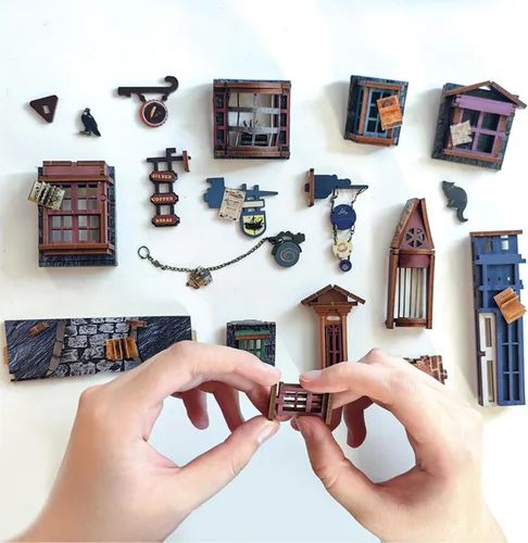 Vista 5 de Kit de rincón de libros mágico - Kit de casa de muñecas en miniatura DIY para adultos y adolescentes, rompecabezas de madera 3D para estantería