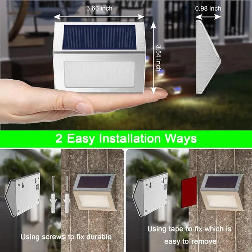 Vista 7 de Luces solares de cubierta brillante 3 luces LED de escalera impermeables para valla de acero inoxidable al aire libre lámpara solar para patio