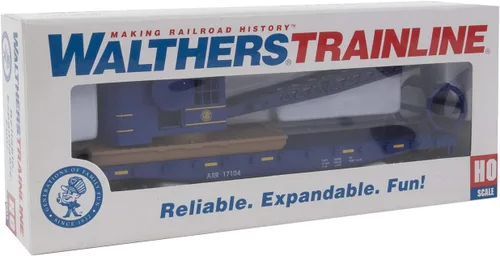Vista 5 de Walthers Trainline Coche plano con grúa de tala listo para funcionar-Ferrocarril de Alaska (azul) 931-1780 Modelo de ferrocarril a escala HO
