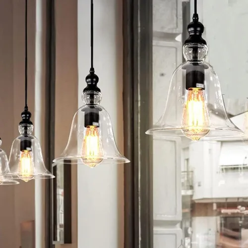 Vista 2 de Lámpara colgante de cristal retro americana, pantalla de cúpula de cristal, lámpara de techo rústica para isla de cocina, comedor, lámpara
