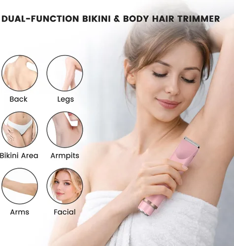 Vista 2 de Recortadora de bikini para mujer, afeitadora eléctrica para mujer, maquinilla de afeitar impermeable IPX7 para cabello púbico, axilas, áreas
