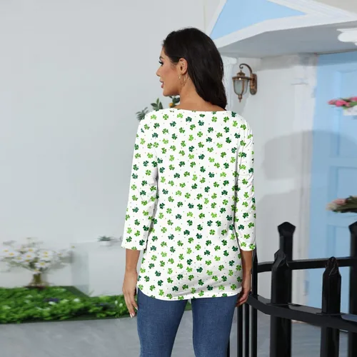 Vista 107 de Camisetas personalizadas para mujer, a la moda, casual, de séptima manga, estampada, cuello redondo, camiseta