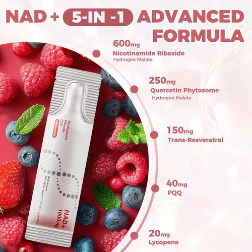 Vista 5 de NAD+Suplemento Líquido 1000mg con Resveratrol Paquetes Líquidos Puros