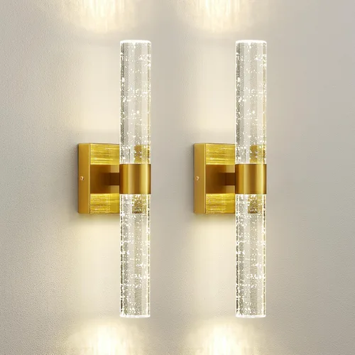 Vista 10 de Juego de 2 apliques de pared dorados que funcionan con pilas, juego de 2 apliques de pared inalámbricos recargables con control remoto, moderna
