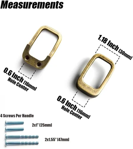 Vista 2 de Goo-Ki - Tiradores para armario de latón antiguo con centros de agujero de 0.6" (16MM), tiradores retro de aleación de zinc para cajones, armarios