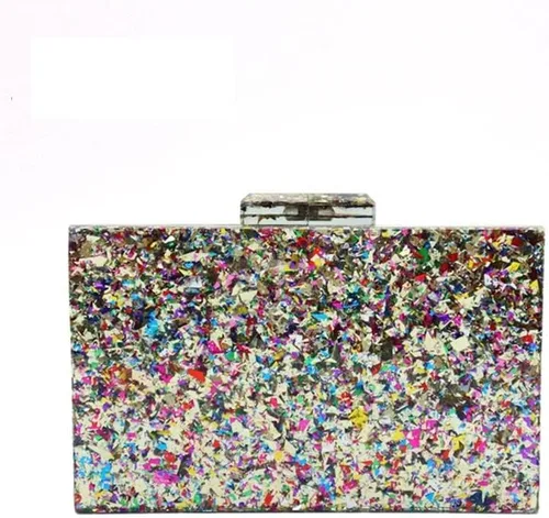 Vista 3 de CZDYUF - Bolso de mano de acrílico multicolor, mezcla de colores, bolsa de noche, bolsa de boda, fiesta, graduación, bolsa de mensajero con cadena