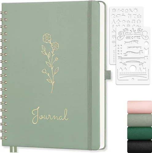 Vista 18 de EMSHOI Cuaderno de espiral con puntos, tapa dura de cuero, papel grueso de 3.53 oz/m², cuaderno de cuadrícula de puntos de 0.197 in para diario