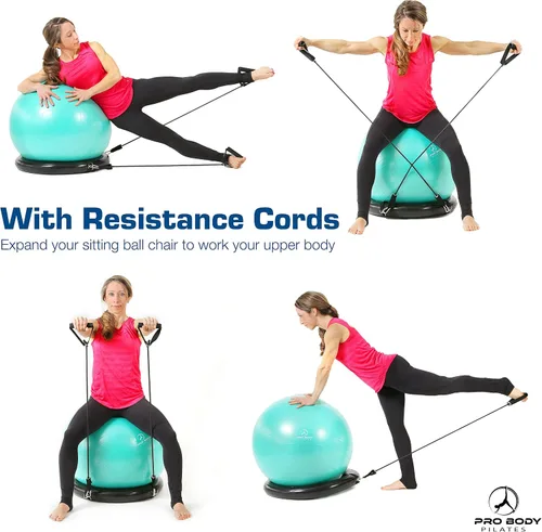 Vista 7 de ProBody Pilates Círculo mágico de 14 pulgadas y una pelota de yoga de 25.6 in con base y bandas (2 unidades) para estabilidad, barras, yoga