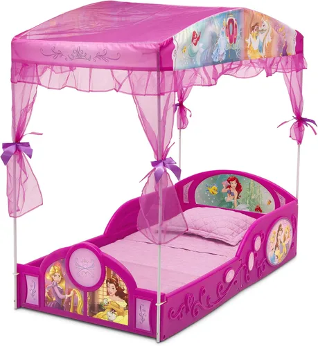 Vista 3 de Delta Children - Cama de princesas Disney de plástico para dormir y jugar para niños pequeños con dosel, rosa