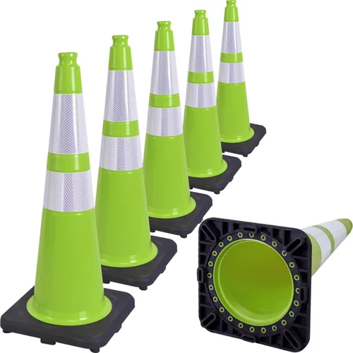 Vista 17 de Paquete de 6 conos de tráfico de PVC verdes de 12 pulgadas con base resistente, conos de seguridad de alta visibilidad para todo tipo de clima