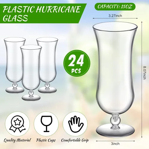 Vista 2 de Lallisa 24 vasos de plástico para huracanes de 15 onzas, resistentes a las roturas, de plástico transparente, de piña colada, vasos de cóctel