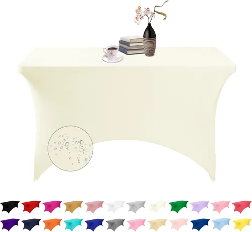 Vista 82 de Paquete de 2 fundas de mesa de elastano impermeables para mesas rectangulares, 6 pies, negras, elásticas, resistentes a manchas, para todas