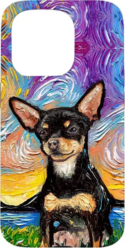 Vista 14 de Negro y bronceado liso Chihuahua Starry Night Dog ilustraciones caso para iPhone 17