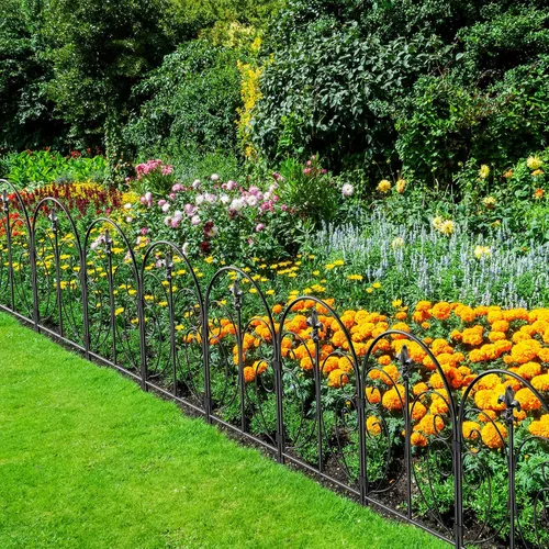 Vista 7 de Valla Decorativa para Jardín Paquete de 10, 24 pulgadas (Alto) x 10 pies (Largo) Valla Barrera para Animales, Valla de Metal Resistente al Óxido