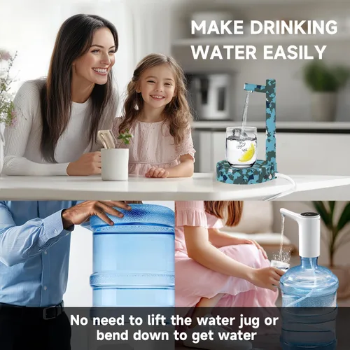 Vista 8 de Dispensador de agua para botella de 5 galones, bomba de agua eléctrica portátil de escritorio con carga USB-C rápida para el hogar, oficina