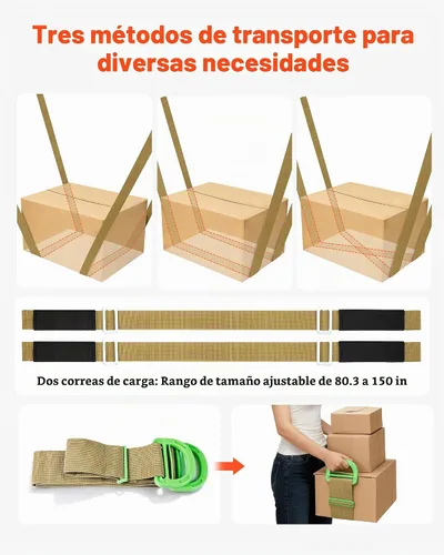 Vista 6 de VEVOR - Correas de mudanza, sistema de elevación para 2 personas con 2 correas de arnés, 2 de carga y 1 manual, correas ajustables para elevar