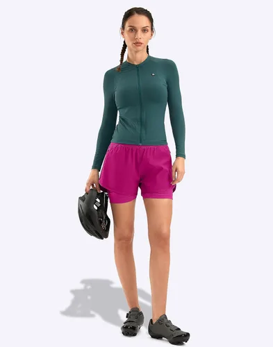 Vista 6 de Bikewa Pantalones cortos de ciclismo de montaña para mujer, acolchados en 4D, con bolsillos con cremallera