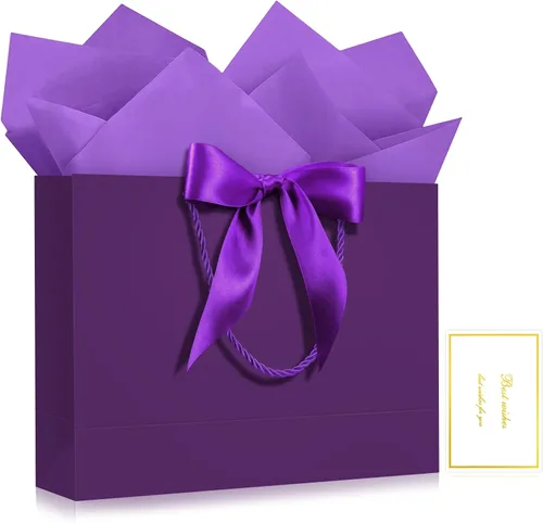 Vista 40 de JMANNI 12 bolsas de regalo de papel de boda con asa, bolsas medianas de regalo de agradecimiento de 13 pulgadas con lazo de cinta, regalos