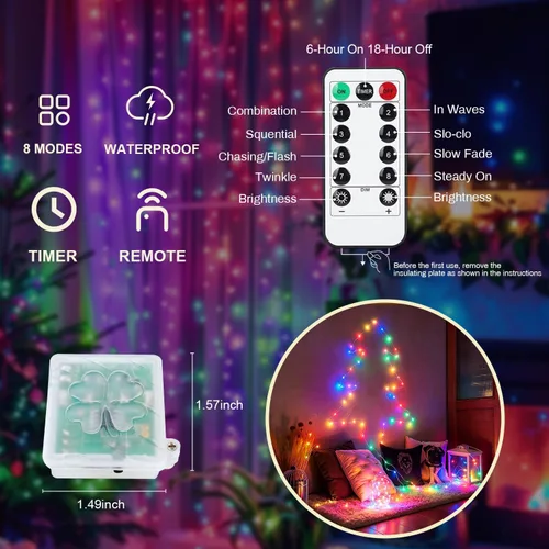Vista 2 de Paquete de 6 luces de hadas a pilas con temporizador remoto, 8 modos de iluminación, 7 pies, 20 luces LED impermeables para Halloween, Navidad