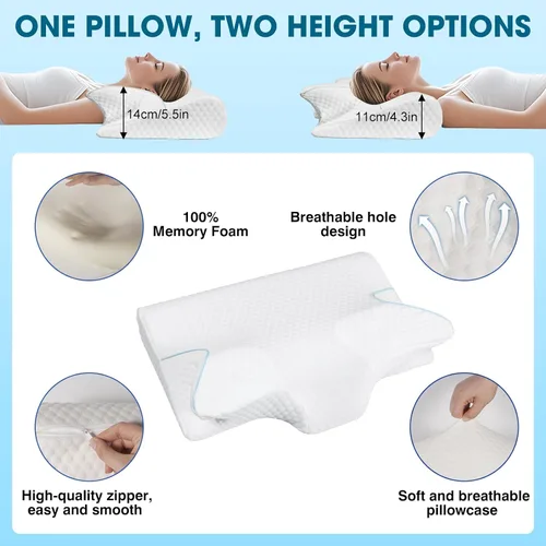 Vista 2 de Almohada cervical de espuma viscoelástica, almohada ergonómica para el cuello para aliviar el dolor de cuello y hombros, almohada de apoyo