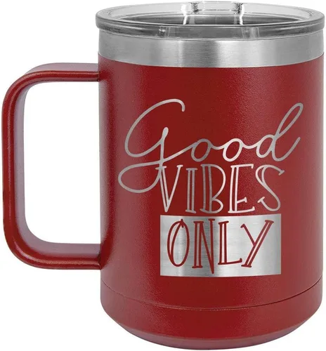 Vista 16 de Good VIBES SOLO Taza de café de 15 oz con tapa superior deslizante Taza de café de viaje aislado Ideas de regalo de cumpleaños o Navidad de Negro