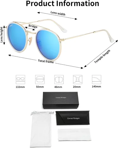 Vista 3 de CONRAD RONTGEN - Gafas de sol redondas retro para mujeres y hombres, protección UV400